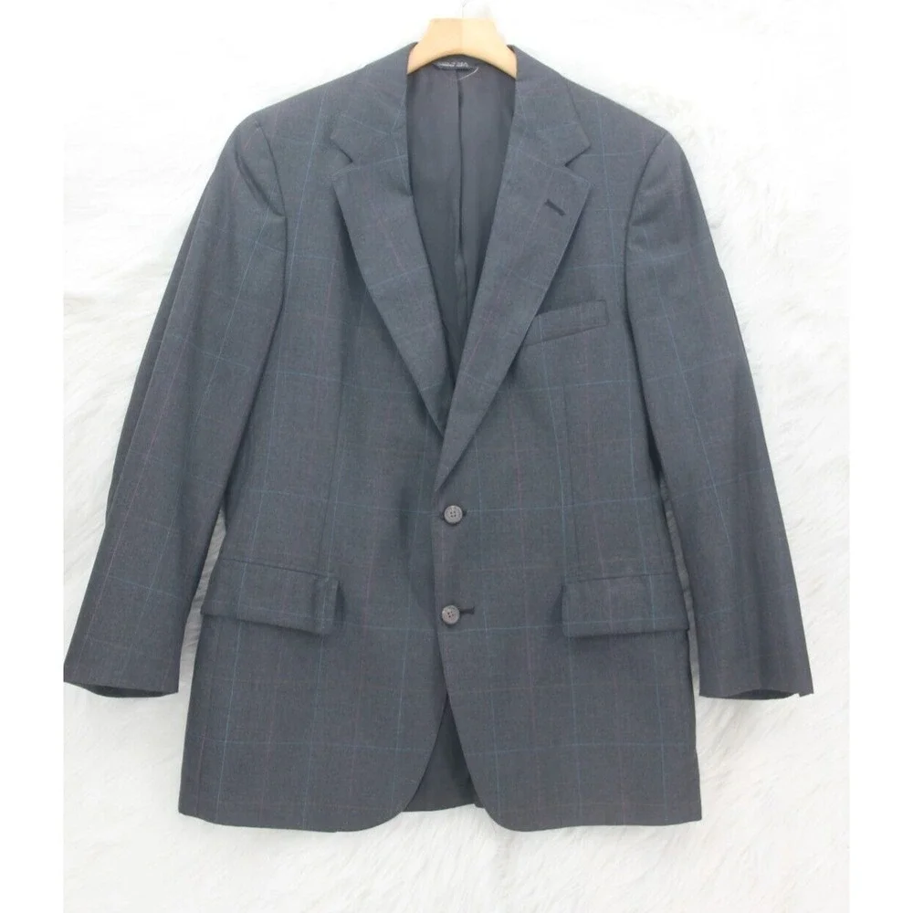 Polo University Club Blazer 40R Gray Windowpane Ralph Lauren Logo USA Sport Coat